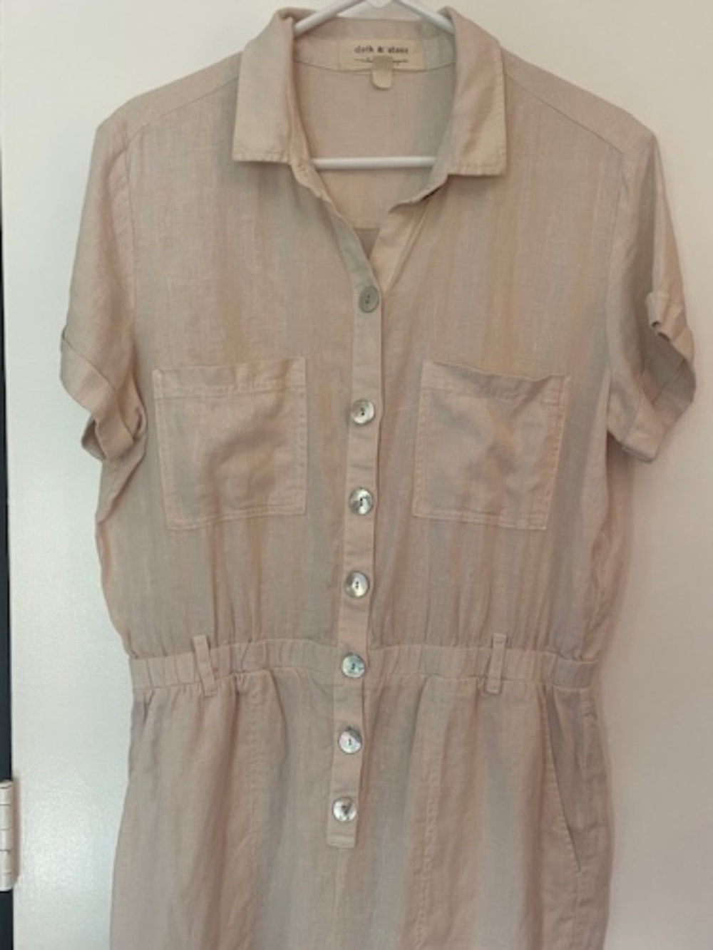 Cloth & Stone 100% Linen Romper Medium Cream Button Front Safari